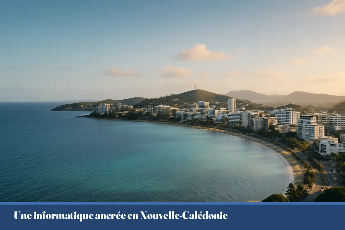 Vue panoramique de la baie de Nouméa et de son lagon turquoise sous la lumière du Pacifique